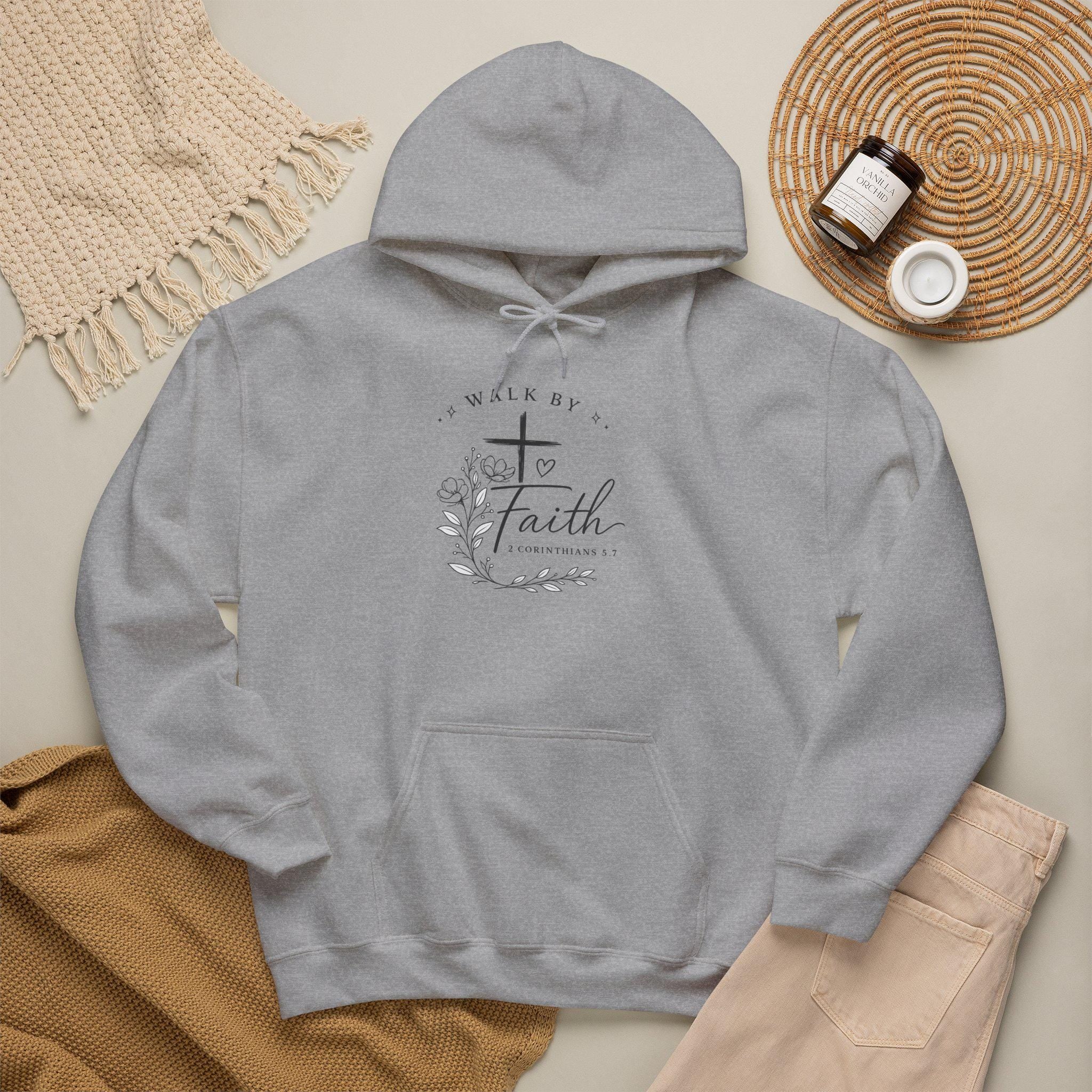 Walk By Faith Floral Cross Hoodie — Christian Faith Sweatshirt