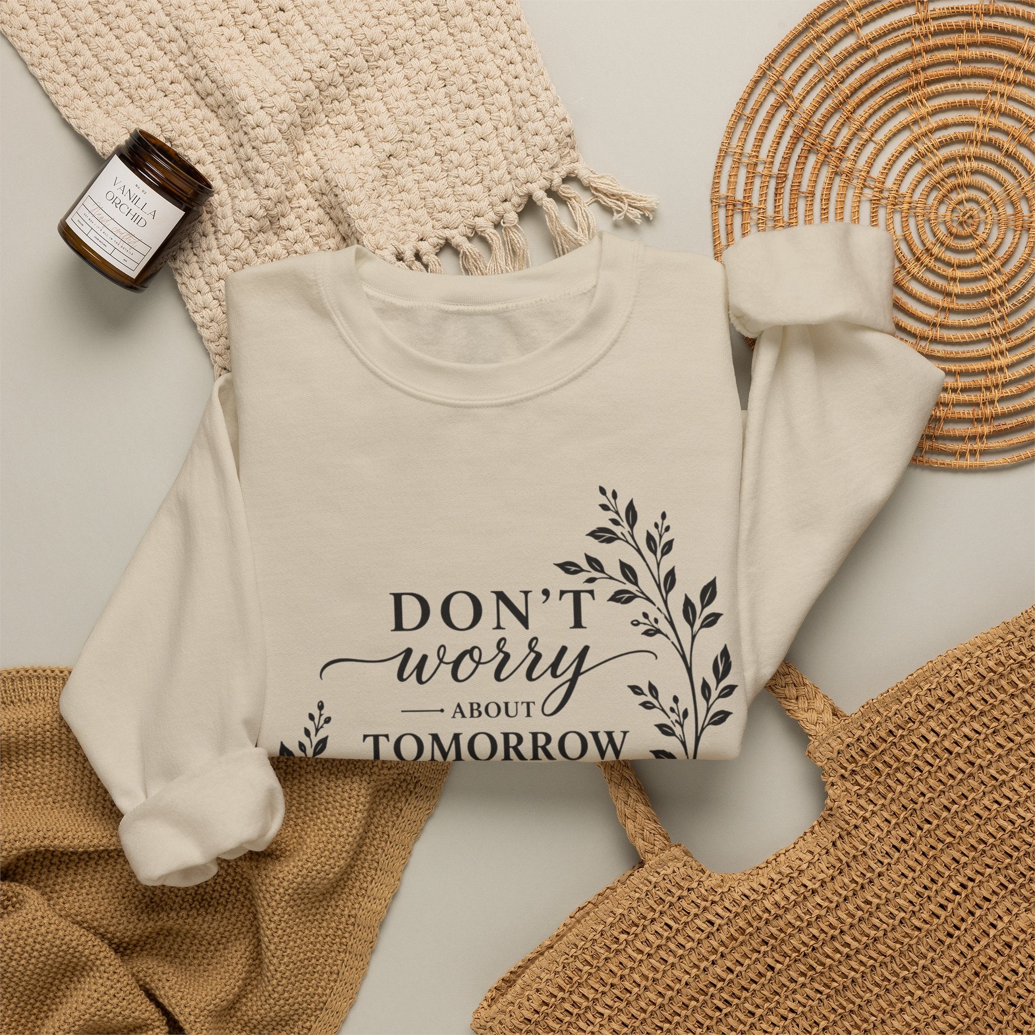 Dont Worry About Tomorrow God Is Already There Crewneck Sweatshirt | Faith Christian Scripture