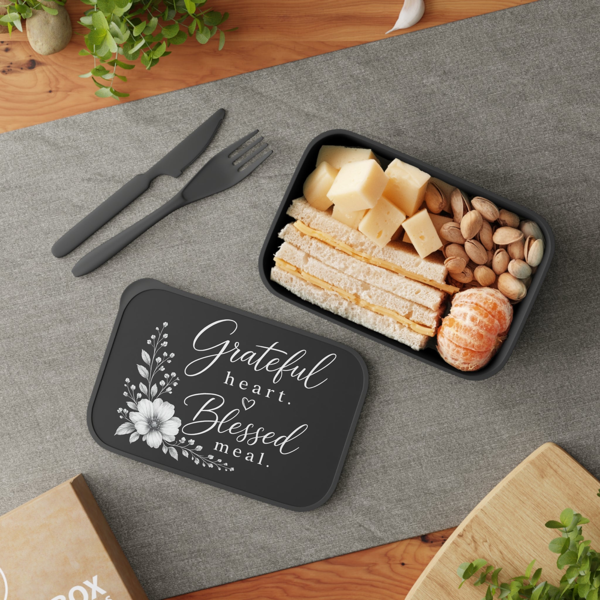 Grateful Heart Blessed Meal Bento Box | Floral Lunch Container with Utensils