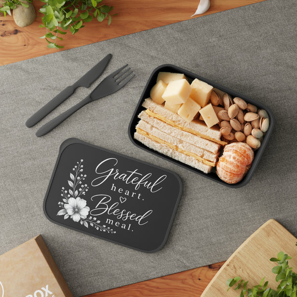Grateful Heart Blessed Meal Bento Box | Floral Lunch Container with Utensils