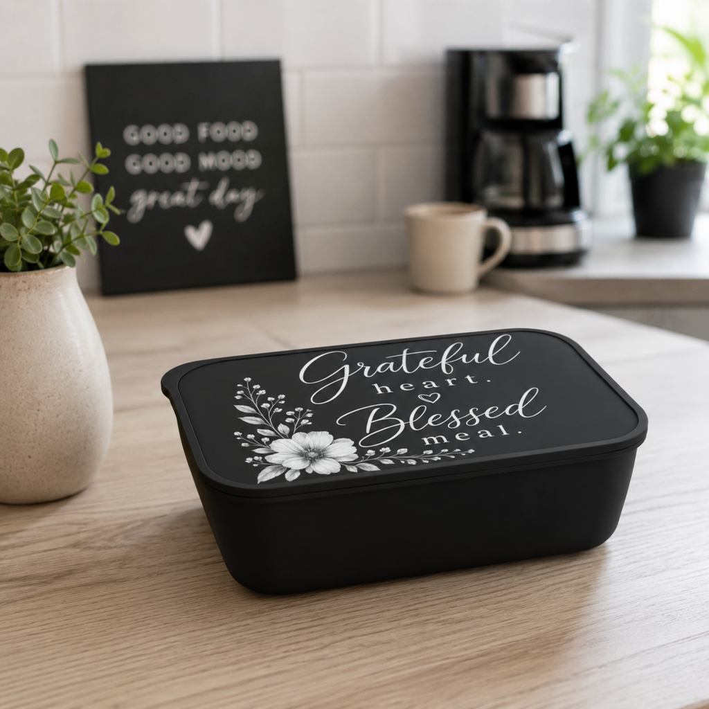 Grateful Heart Blessed Meal Bento Box | Floral Lunch Container with Utensils