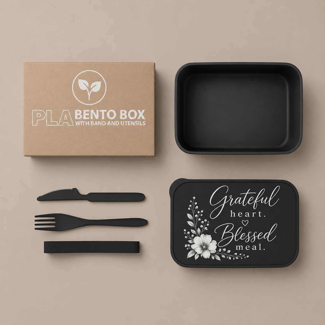 Grateful Heart Blessed Meal Bento Box | Floral Lunch Container with Utensils