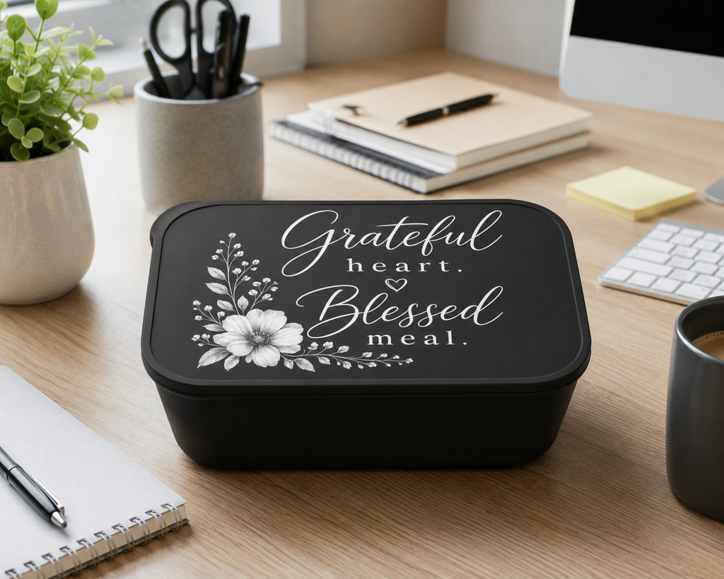 Grateful Heart Blessed Meal Bento Box | Floral Lunch Container with Utensils