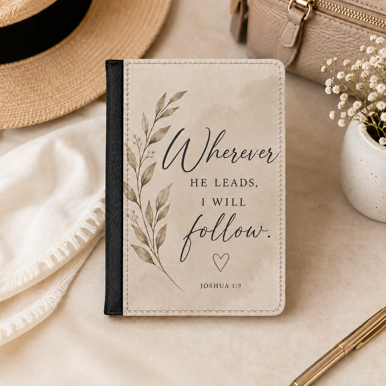 Wherever He Leads I Will Follow passport cover | Joshua 1:9 travel accessory
