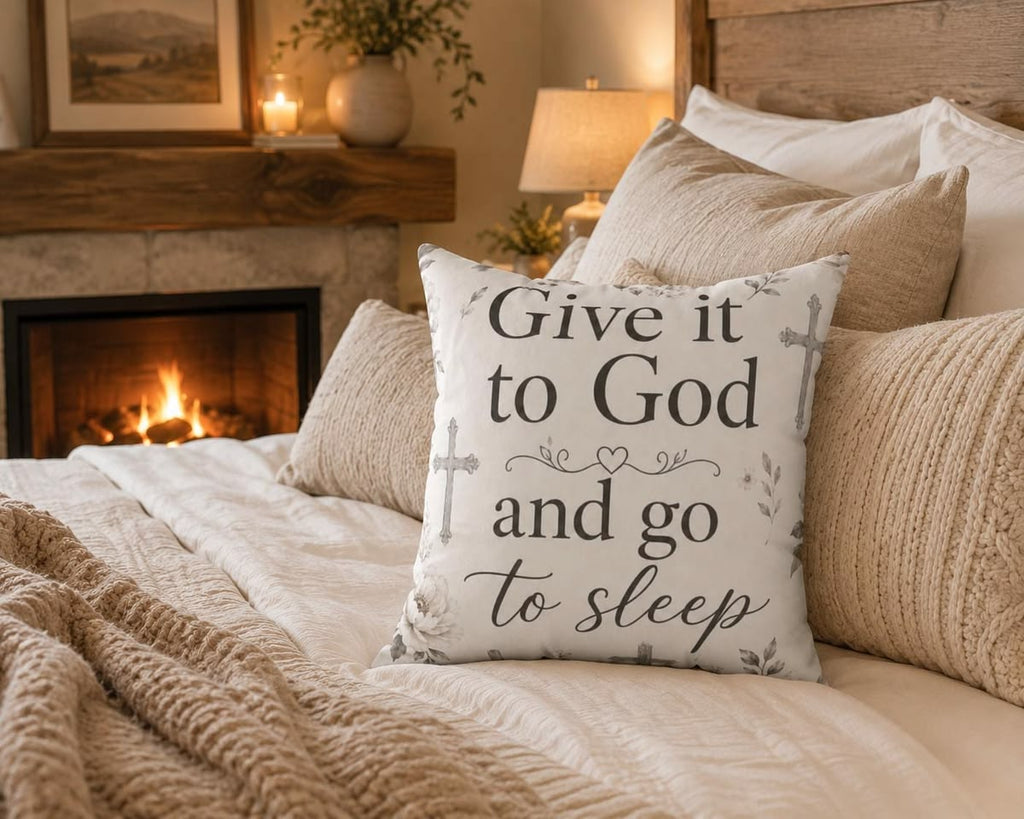 Give it to God and Go to Sleep Square Pillow | Christian Inspirational Decorative Pillow