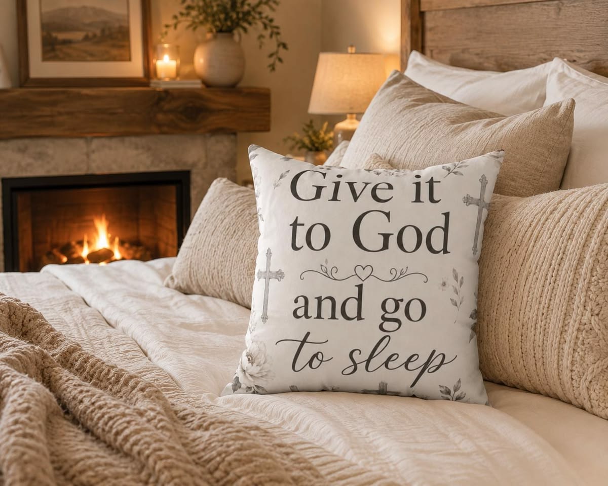 Give it to God and Go to Sleep Square Pillow | Christian Inspirational Decorative Pillow