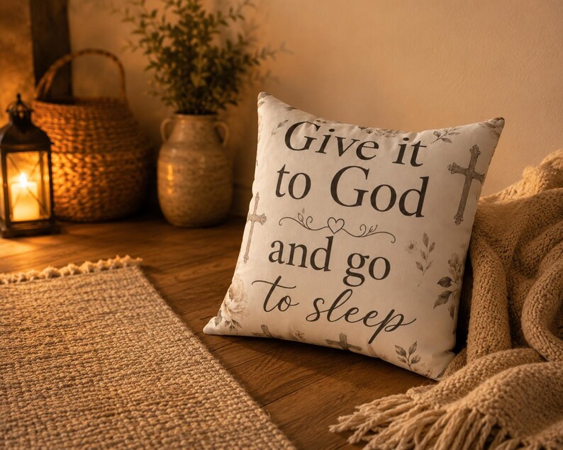 Give it to God and Go to Sleep Square Pillow | Christian Inspirational Decorative Pillow