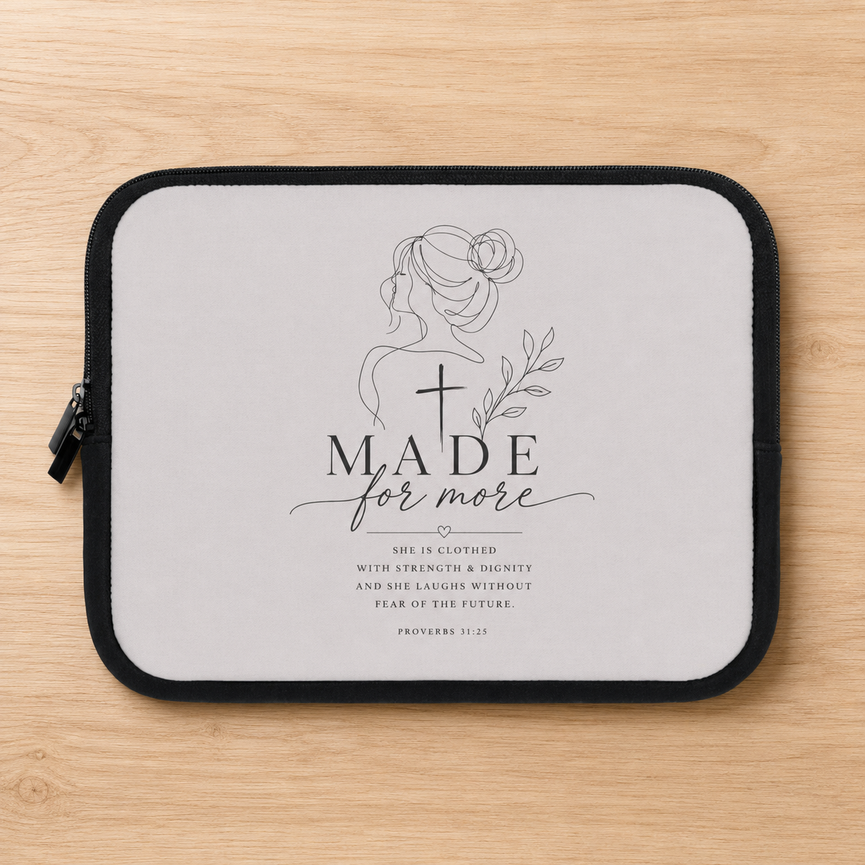 Proverbs 31:25 Scripture Laptop Sleeve | Faith Verse Tablet Sleeve