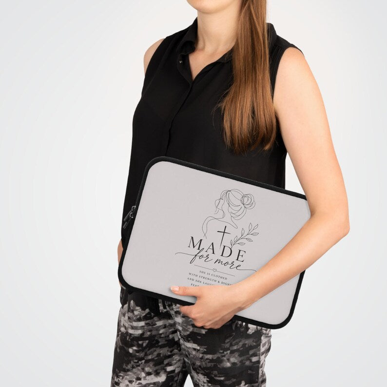 Proverbs 31:25 Scripture Laptop Sleeve | Faith Verse Tablet Sleeve
