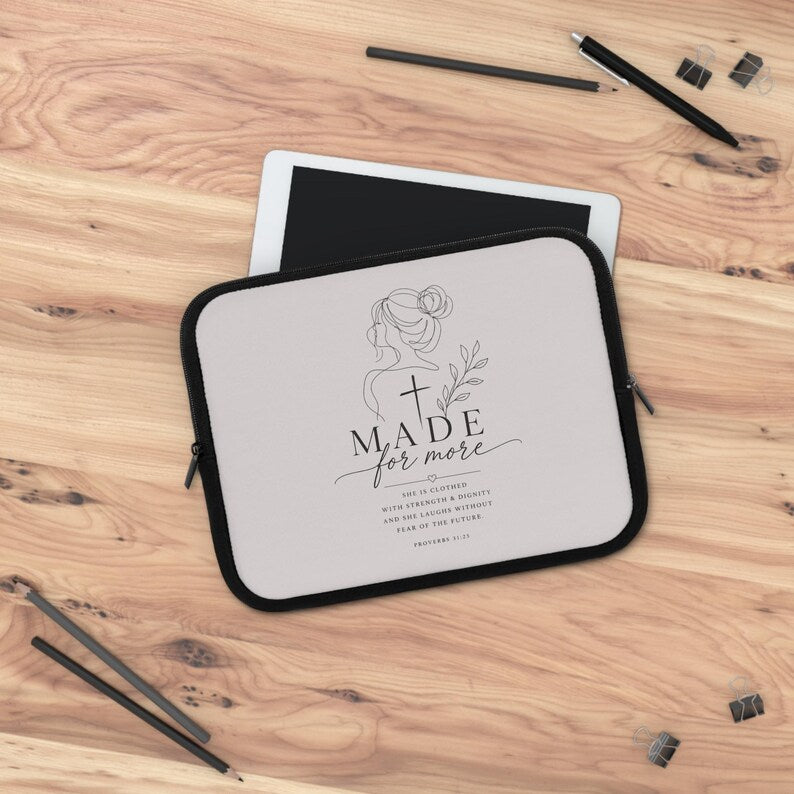 Proverbs 31:25 Scripture Laptop Sleeve | Faith Verse Tablet Sleeve
