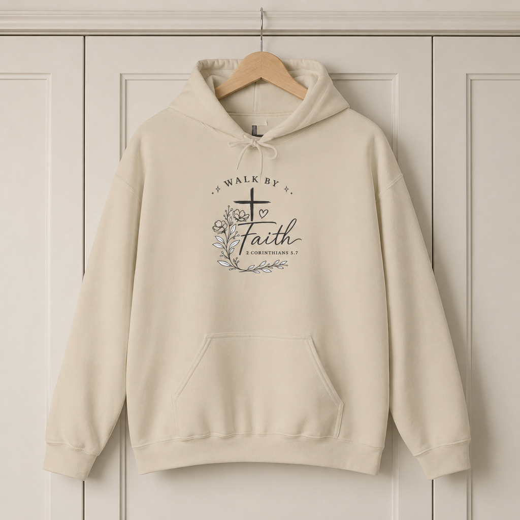 Walk By Faith Floral Cross Hoodie — Christian Faith Sweatshirt