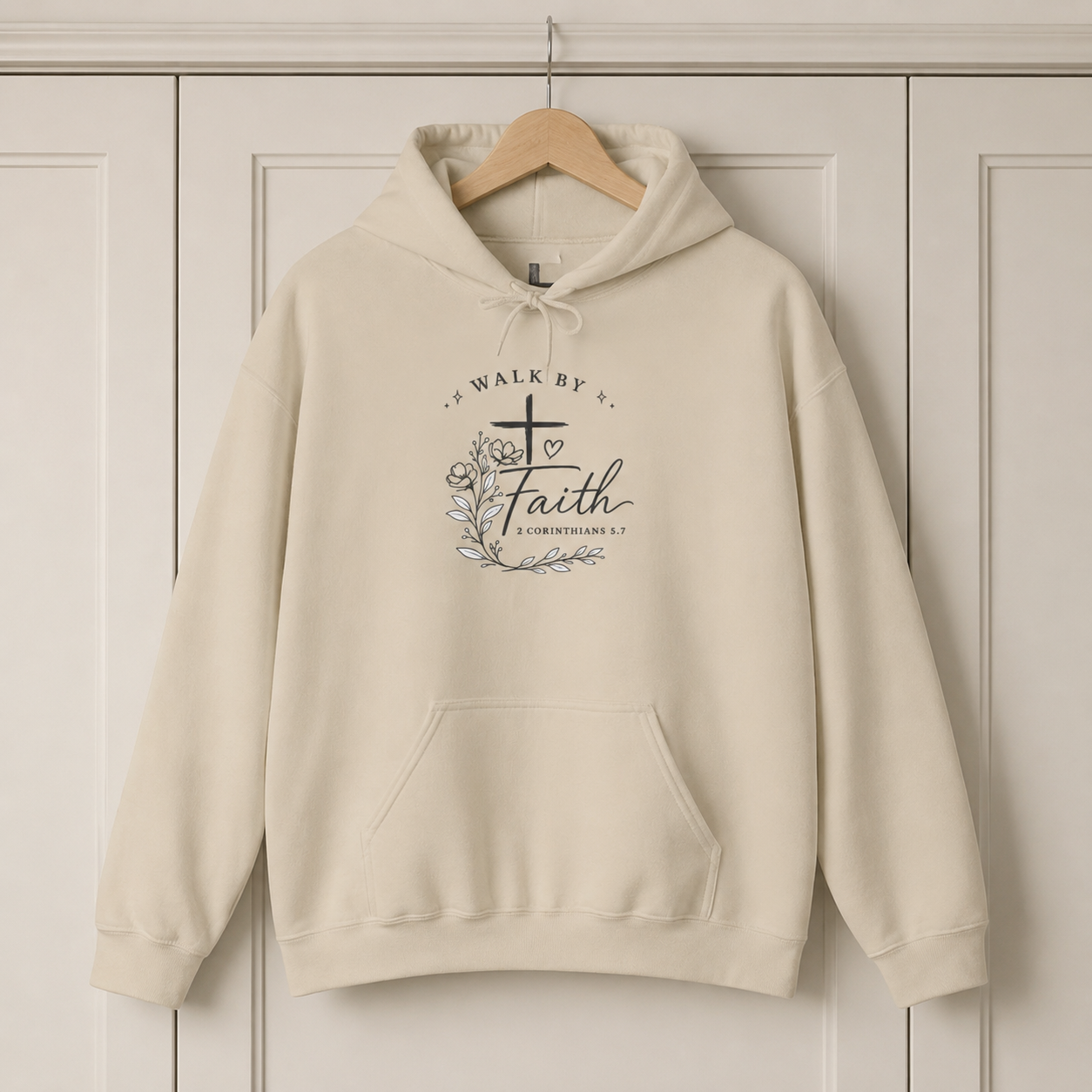 Walk By Faith Floral Cross Hoodie — Christian Faith Sweatshirt