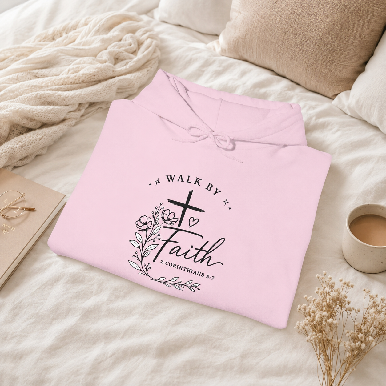 Walk By Faith Floral Cross Hoodie — Christian Faith Sweatshirt