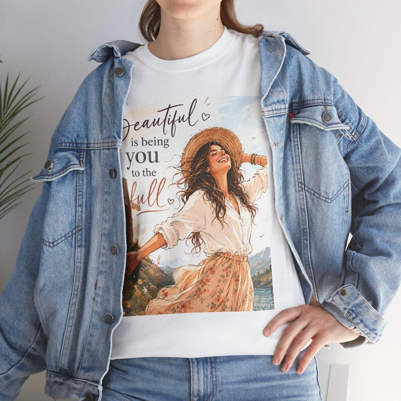 Christian Inspirational Tee — "Beautiful is Being You to the Full" Graphic Shirt