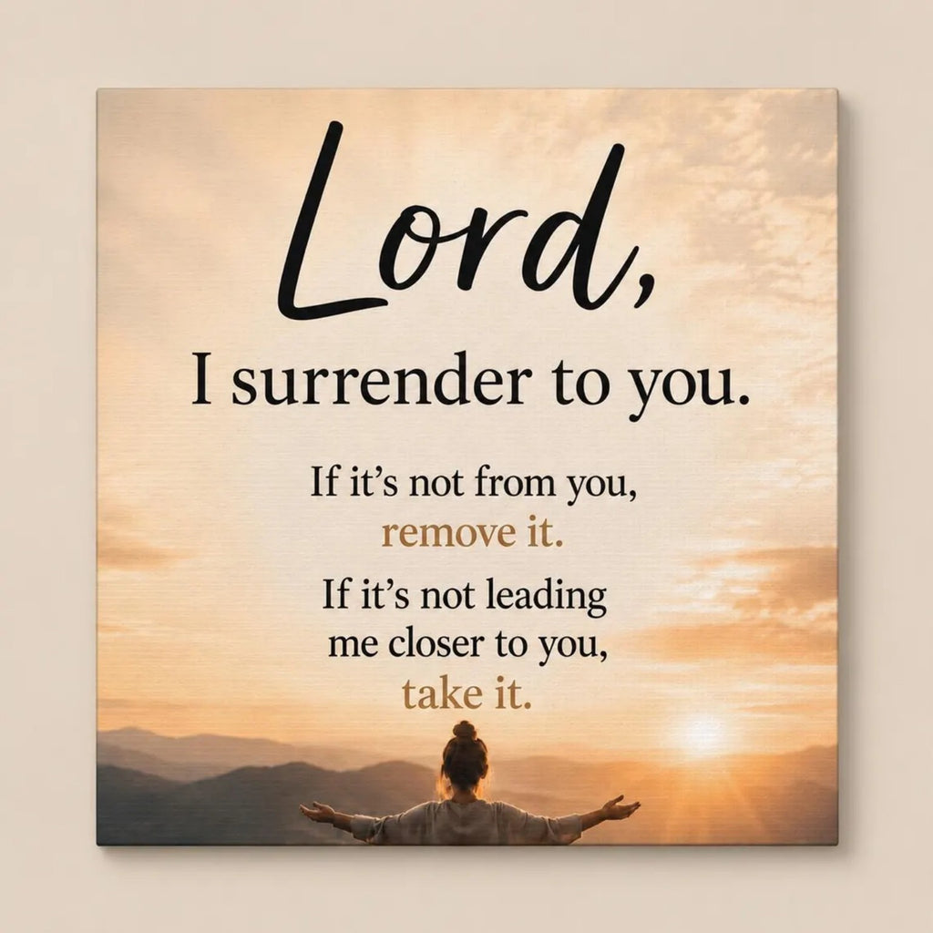 Christian Wall Art Canvas — "Lord, I Surrender to You" Inspirational Sunrise