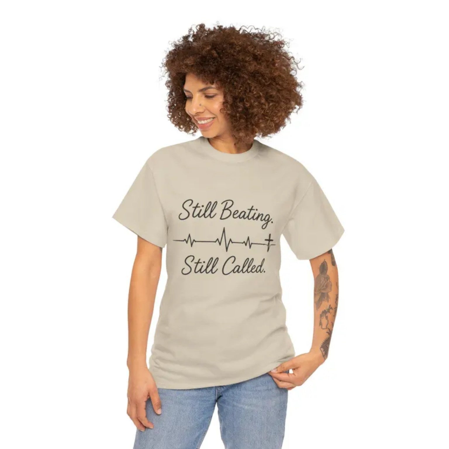 Still Beating Still Called T-Shirt | Christian Heartbeat Cross Design