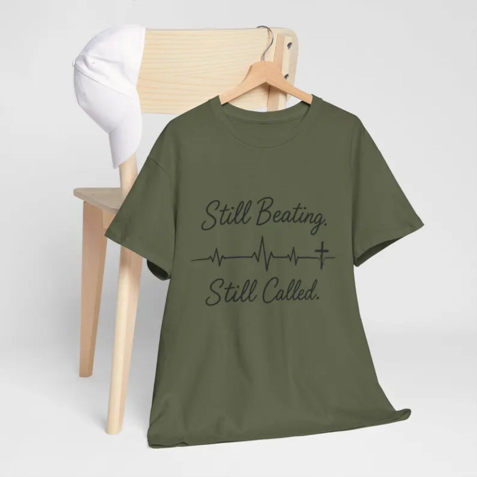 Still Beating Still Called T-Shirt | Christian Heartbeat Cross Design