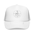 She Is Strong In The Lord Foam Trucker Hat | Christian Faith Mesh Cap