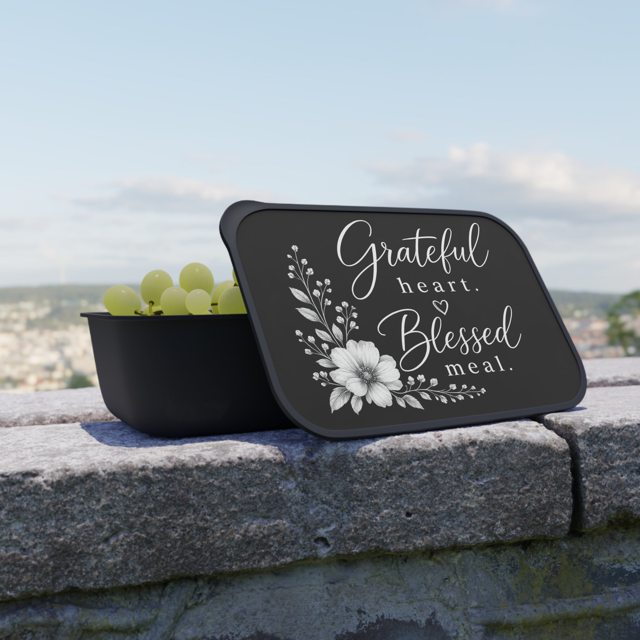 Grateful Heart Blessed Meal Bento Box | Floral Lunch Container with Utensils