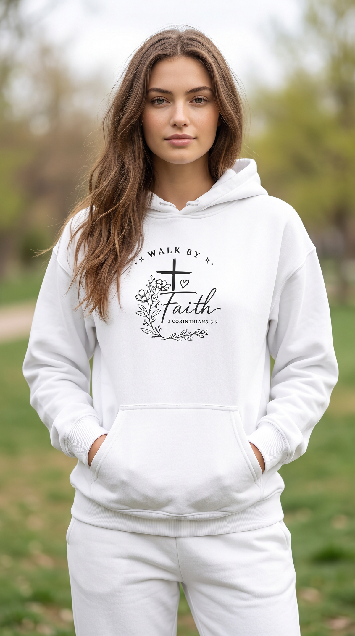Floral Cross Christian Hoodie | Walk By Faith Sweatshirt for Comfort and Inspiration