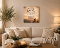 Matte stretched canvas with 'Lord Teach Me to Trust You' prayer text in soft script on a calm neutral background.
