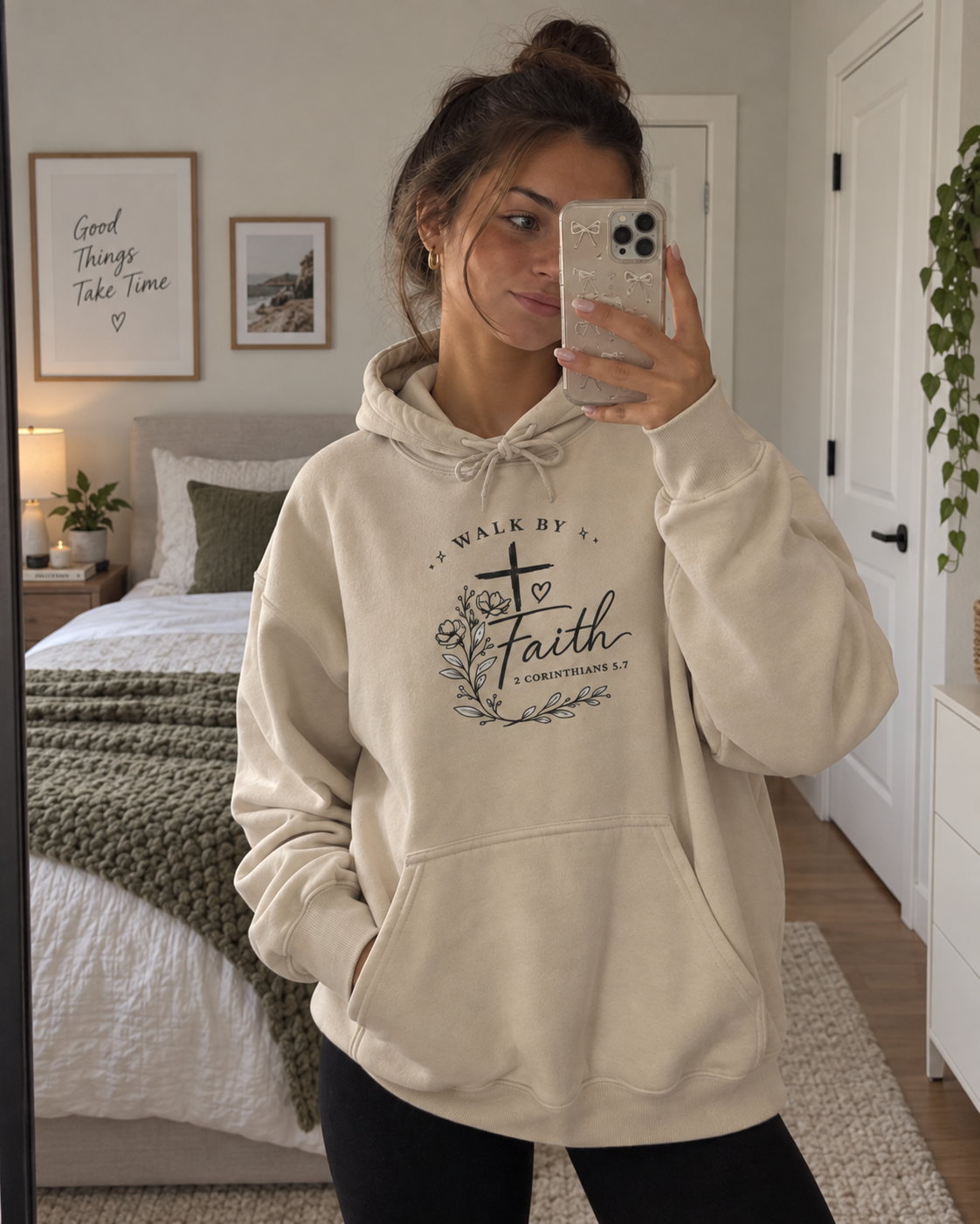 Floral Cross Christian Hoodie | Walk By Faith Sweatshirt for Comfort and Inspiration