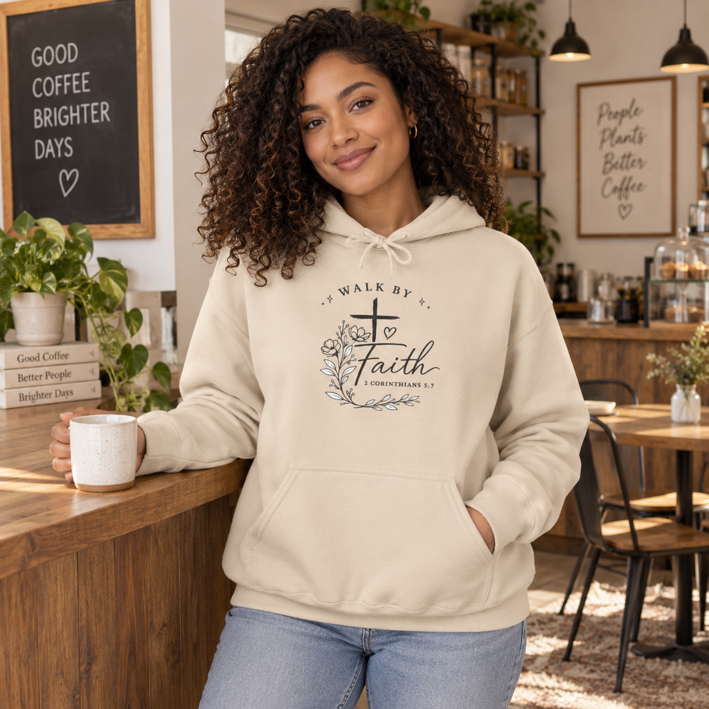 Floral Cross Christian Hoodie | Walk By Faith Sweatshirt for Comfort and Inspiration