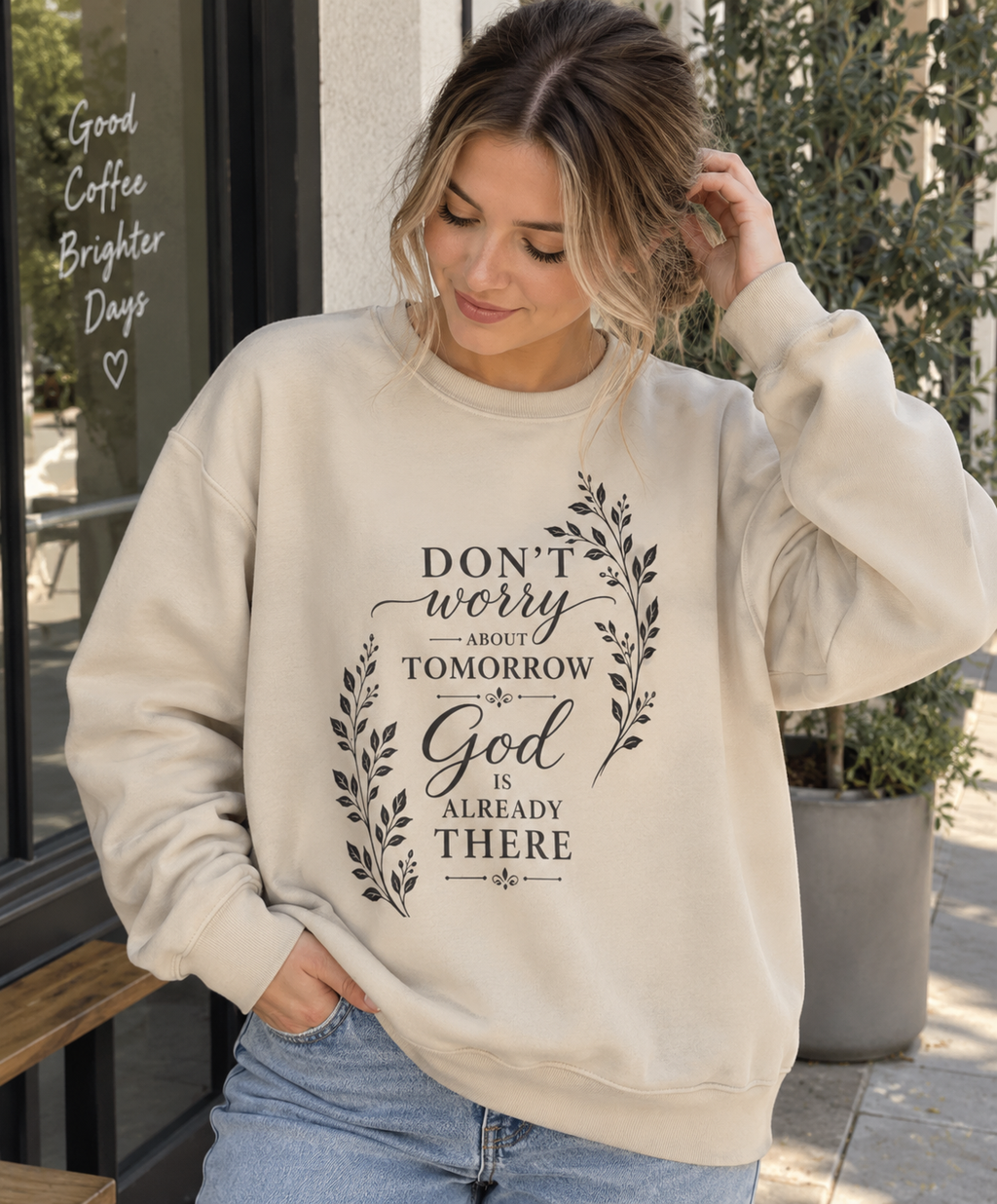 Don't Worry About Tomorrow Sweatshirt | Cozy Faith Crewneck for Women